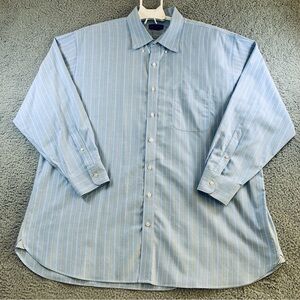 Lands' End Dress Shirt Men Supima No Iron Oxford Long Sleeve Stripe Blue 18.5-35